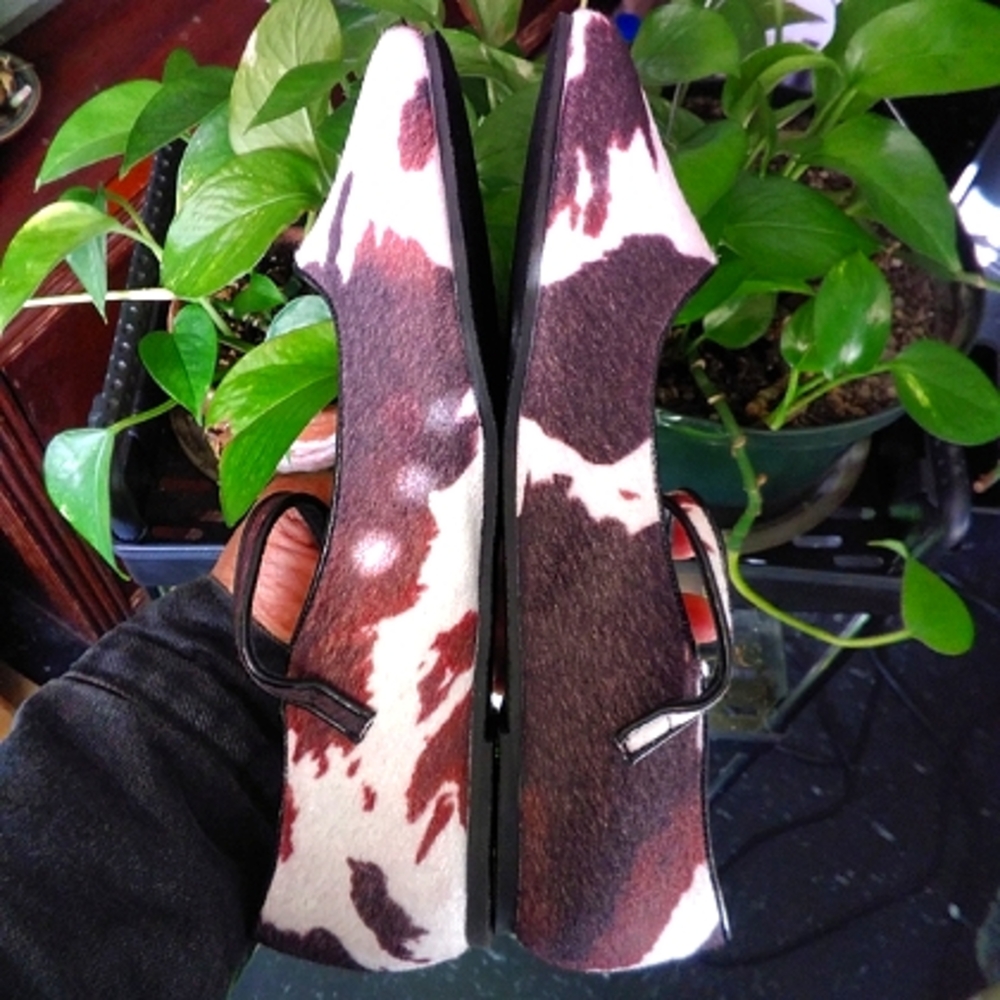 Ballet Mary Jane Flats in Brown & White Cowhide Print - Picture 7 of 14